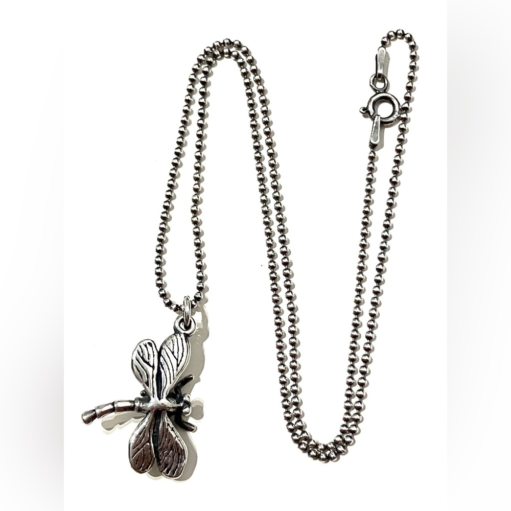 Sterling Silver 925 Dragonfly Pendant Necklace 16”